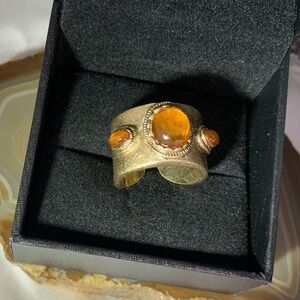 Nina Ricci Gold Plated Estruscan Revival Amber Statement Rare Ring